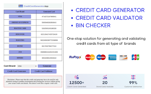 Credit Card Generator Tool  from Chrome web store to be run with OffiDocs Chromium online