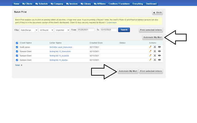 Credit Repair Cloud Automate Letter Printing  from Chrome web store to be run with OffiDocs Chromium online