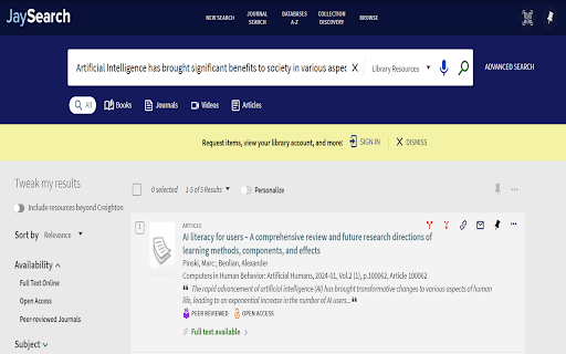 Creighton JaySearch  from Chrome web store to be run with OffiDocs Chromium online