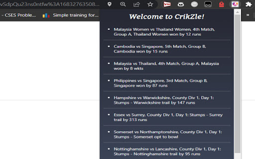 CrikZle Live Cricket Matches  from Chrome web store to be run with OffiDocs Chromium online