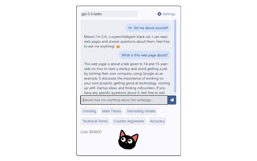 Crit Cat: Cat infected GPT assistant  from Chrome web store to be run with OffiDocs Chromium online