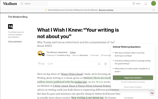 Critical Thinker for Medium  from Chrome web store to be run with OffiDocs Chromium online