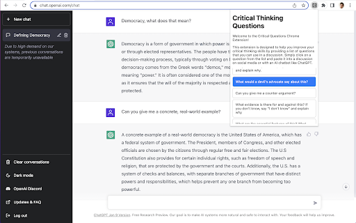 Critical Thinking Questions  from Chrome web store to be run with OffiDocs Chromium online