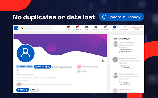 CRM integration with LinkedIn for Uspacy  from Chrome web store to be run with OffiDocs Chromium online
