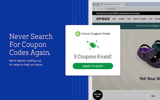 Crocs Coupon Saver Latest Coupons  Best Deals  from Chrome web store to be run with OffiDocs Chromium online