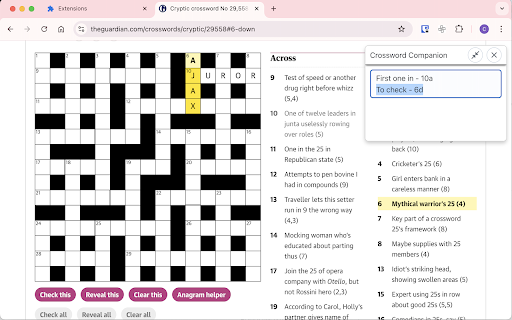 Crossword Companion  from Chrome web store to be run with OffiDocs Chromium online