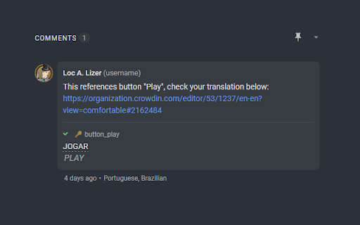 Crowdin Strings in Comments  from Chrome web store to be run with OffiDocs Chromium online