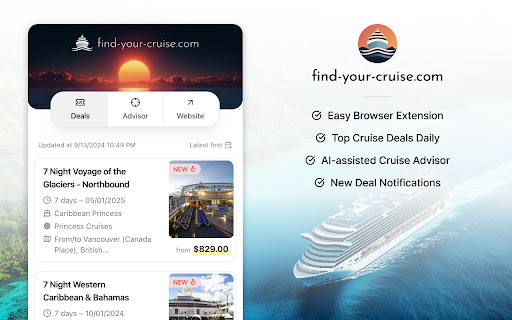 Cruise Deals  Advisor | find your cruise.com  from Chrome web store to be run with OffiDocs Chromium online