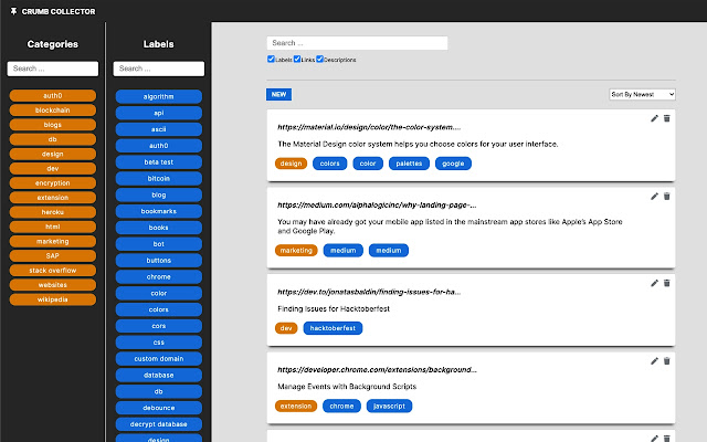 Pengumpul Crumb | Pengurus Penanda Halaman daripada kedai web Chrome untuk dijalankan dengan OffiDocs Chromium dalam talian