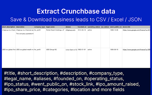 Crunchbase Scraper: Export Crunchbase search  from Chrome web store to be run with OffiDocs Chromium online