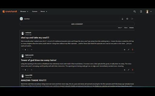 Crunchyroll Comments  from Chrome web store to be run with OffiDocs Chromium online