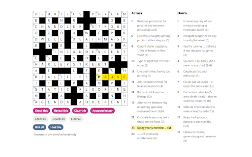 Cryptic Crossword Hints  from Chrome web store to be run with OffiDocs Chromium online