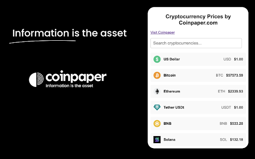 Cryptocurrency Prices by Coinpaper.com  from Chrome web store to be run with OffiDocs Chromium online