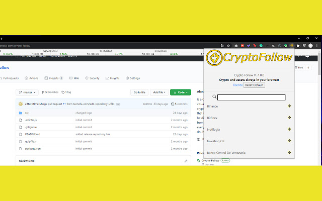 Crypto follow  from Chrome web store to be run with OffiDocs Chromium online