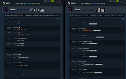 CS2 Trade History Helper  from Chrome web store to be run with OffiDocs Chromium online