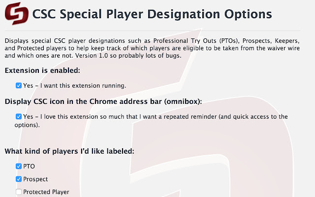 CSC Special Player Designation  from Chrome web store to be run with OffiDocs Chromium online