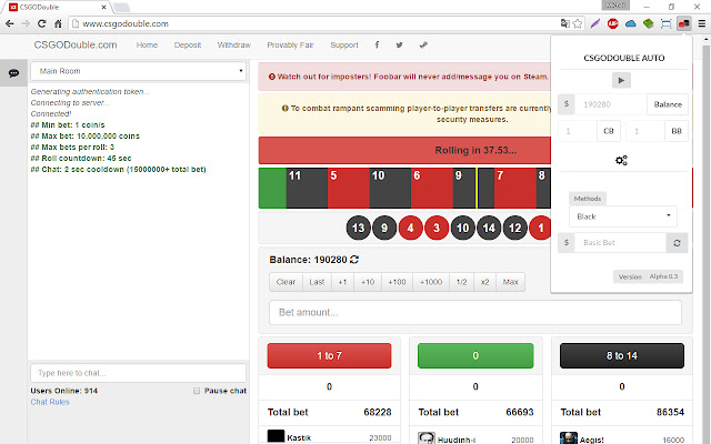 CSGODouble Auto Bot  from Chrome web store to be run with OffiDocs Chromium online