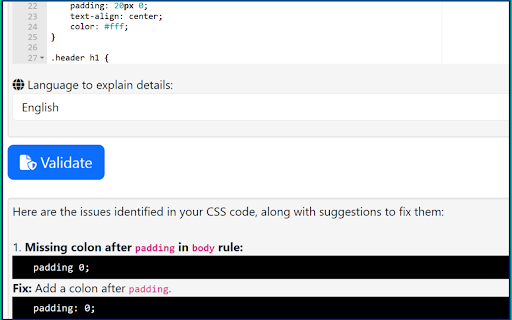 CSS validator  from Chrome web store to be run with OffiDocs Chromium online