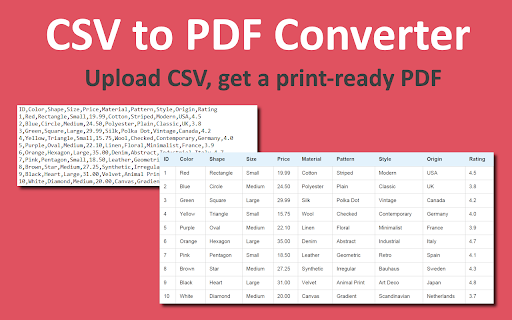 CSV to PDF  from Chrome web store to be run with OffiDocs Chromium online