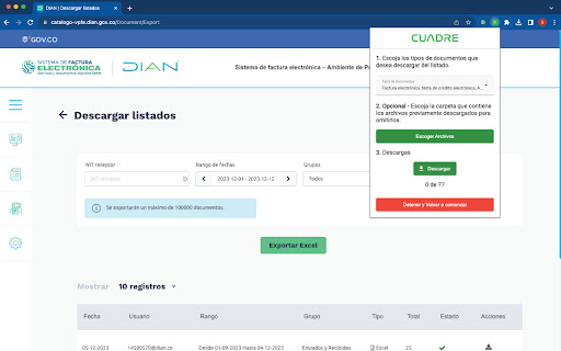 Cuadre.io DIAN XML Downloader  from Chrome web store to be run with OffiDocs Chromium online