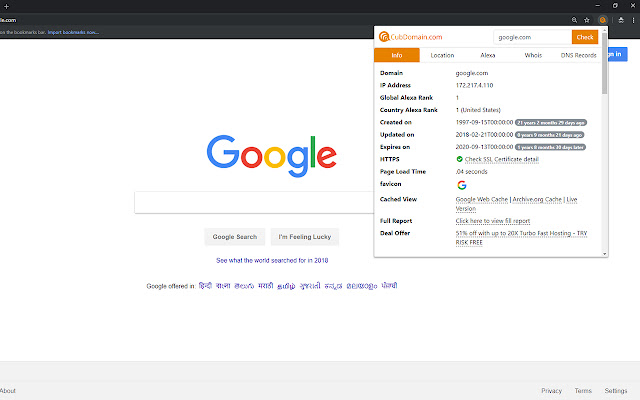 CubDomain.com  from Chrome web store to be run with OffiDocs Chromium online