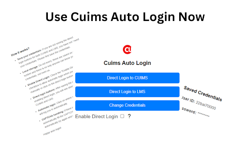 Cuims Auto Login  from Chrome web store to be run with OffiDocs Chromium online