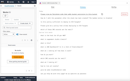 Cumuli AWS Console Chat from Chrome web store to be run with OffiDocs Chromium online Cumuli AWS Console Chat from Chrome web store to be run with OffiDocs Chromium online
