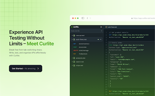 Curlite: Modern API Client  from Chrome web store to be run with OffiDocs Chromium online