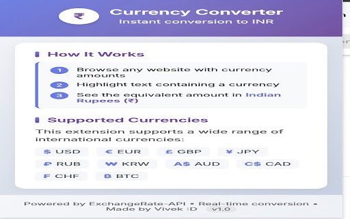 Currency Converter to INR  from Chrome web store to be run with OffiDocs Chromium online