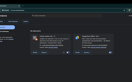 Current country icon  from Chrome web store to be run with OffiDocs Chromium online