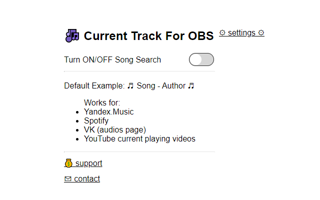 Current Track On Stream For OBS  from Chrome web store to be run with OffiDocs Chromium online