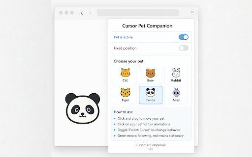 Cursor Pet Companion  from Chrome web store to be run with OffiDocs Chromium online