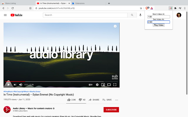 Custom YouTube Start Stop  from Chrome web store to be run with OffiDocs Chromium online