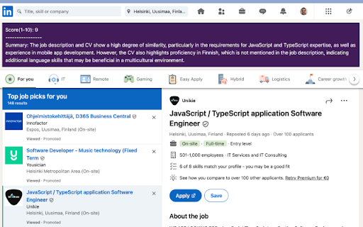 CV Scorer with OpenAI ChatGPT  from Chrome web store to be run with OffiDocs Chromium online