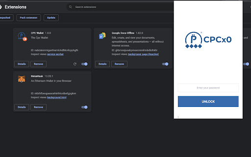 Cx0 Wallet  from Chrome web store to be run with OffiDocs Chromium online