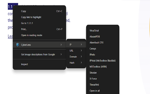CyberLens  from Chrome web store to be run with OffiDocs Chromium online