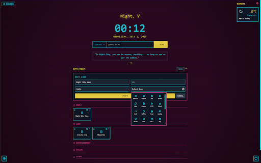Cyberpunk 2077 Themed Homepage  from Chrome web store to be run with OffiDocs Chromium online