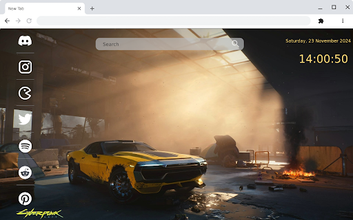 Cyberpunk 2077 Yellow Super Car live wallpaper  from Chrome web store to be run with OffiDocs Chromium online