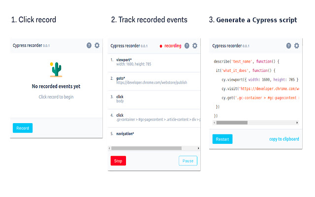 Cypress Scenario Recorder  from Chrome web store to be run with OffiDocs Chromium online