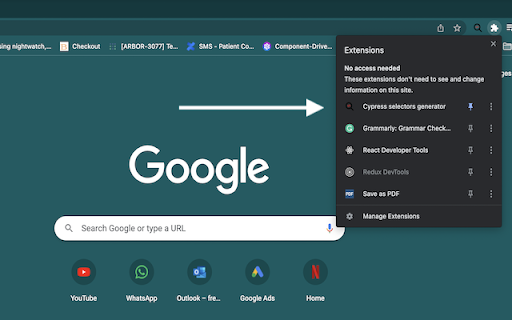 Cypress SMART selectors  from Chrome web store to be run with OffiDocs Chromium online