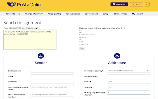 Czech Post Address Filler  from Chrome web store to be run with OffiDocs Chromium online