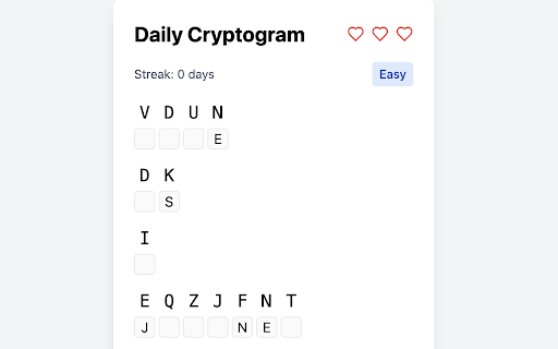 Daily Cryptogram Challenge  from Chrome web store to be run with OffiDocs Chromium online