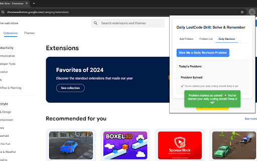 Daily LeetCode Drill: Solve  Remember  from Chrome web store to be run with OffiDocs Chromium online