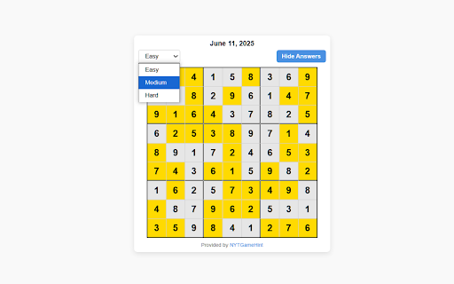Daily Sudoku Answers  from Chrome web store to be run with OffiDocs Chromium online
