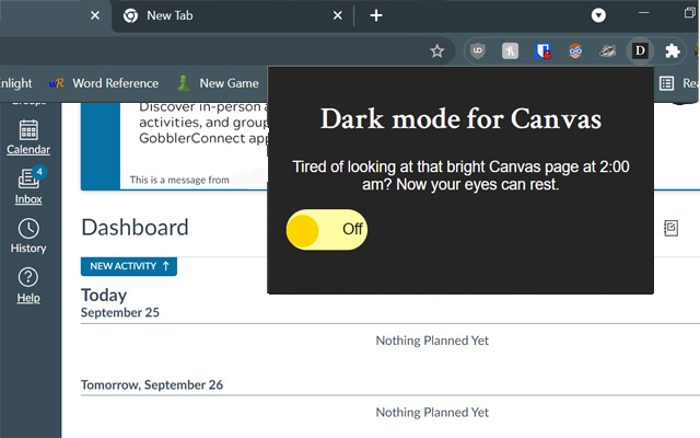 Dark Mode for Canvas  from Chrome web store to be run with OffiDocs Chromium online