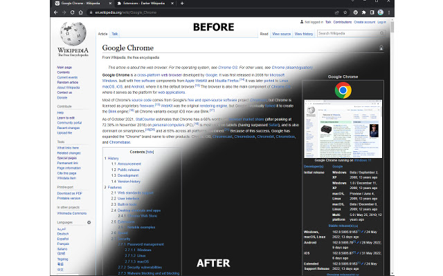 ダーク/ナイト モード Chrome ウェブストアの Wikipedia を OffiDocs Chromium online で実行する場合