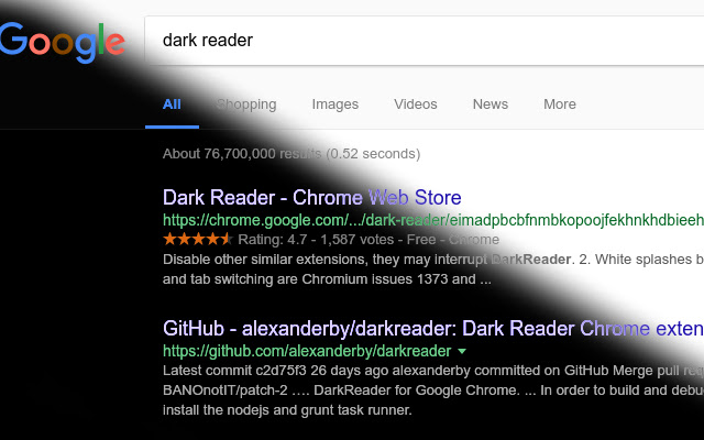Dark Reader Dark  from Chrome web store to be run with OffiDocs Chromium online