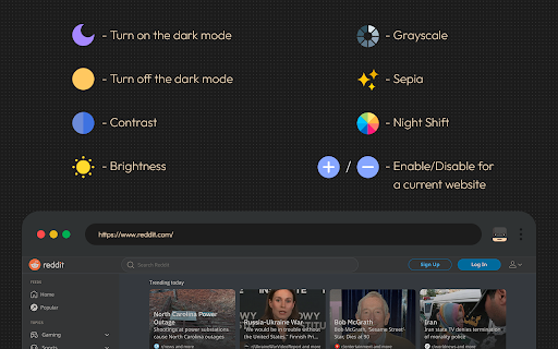 dark reader dark mode for Chrome  from Chrome web store to be run with OffiDocs Chromium online
