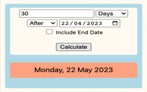 Date Calculator  from Chrome web store to be run with OffiDocs Chromium online