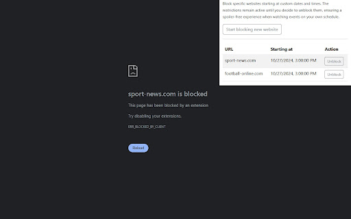 DateTime Website Blocker  from Chrome web store to be run with OffiDocs Chromium online